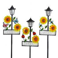 Lampe solaire d'extérieur moderne en fer forgé, motif tournesol et papillon, panneau de bienvenue, à poser au sol, installation facile pour jardin et cour