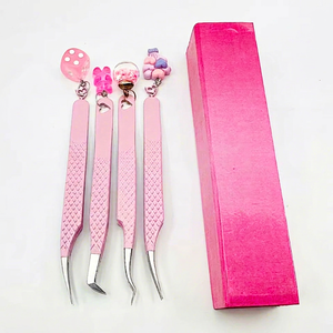 Pinzas para Extensión de Pestañas con Recubrimiento en Polvo Rosa Claro, Diferentes Estilos, con Diferentes Adornos, Logotipo Personalizado, Instrumento de Belleza - Product Image 1