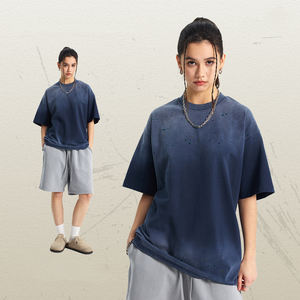 Nouveau logo personnalisé hommes Streetwear respirant lavé à l'acide 100% coton T-shirt rétro éclaboussé d'encre cravate-teint Faux vieux T-shirt - Product Image 6