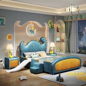 เตียงเด็กไดโนเสาร์ โมเดิร์น ทำจากไม้แท้ นอนสบาย พร้อมสไลเดอร์ สำหรับเด็กผู้ชาย ห้องนอนเด็ก ดีไซน์สนุก - Product Image 3