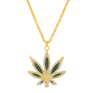 Mode diamant Hip Hop feuille <span class=keywords><strong>de</strong></span> chanvre pendentif collier glacé plaqué or alliage cristal feuille d'érable pour cadeau brin chaîne Zircon - Product Image 1