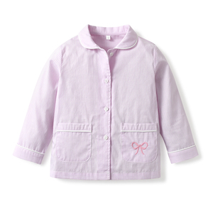 Otoño primavera nuevo <span class=keywords><strong>pijama</strong></span> fino <span class=keywords><strong>de</strong></span> 2 piezas a <span class=keywords><strong>rayas</strong></span> para <span class=keywords><strong>niño</strong></span> niña diseño bordado Casual Homewear personalizado 100% algodón niños - Product Image 4