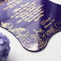 Invitación DE BODA acrílica púrpura lavanda elegante Invitación de quinceañera Tarjeta de menú acrílico irregular con lámina de oro