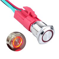 LED merah 16mm 12V 15A saklar tombol tekan logam terbuka untuk mobil laut