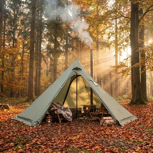 Carpa Grande para 5-8 Personas con Abertura para Estufa y Protección contra Nieve, 4 Estaciones, 210T Ripstop, Diseño a Cuadros, para Exteriores, Capacidad Profesional de 5.0m - Product Image 1