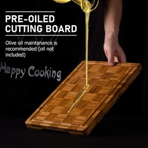 <span class=keywords><strong>Planche</strong></span> à découper extra large en bambou (lot de 3) <span class=keywords><strong>avec</strong></span> rainure pour les jus, ensemble de planches à découper en bois de bambou, plateau en bois à grain croisé - Product Image 3
