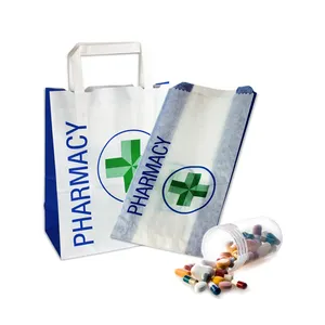 Custom Logo Printed Eco Friendly Greaseproof Kraft Air Sickness Vomit Packaging Prescription Pharmacy Medicine Paper Bags