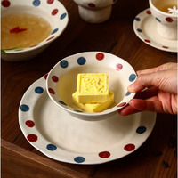 Service de vaisselle en céramique japonaise vintage à pois, façonné à la main, avec décor sous glaçure peint à la main, pour la maison et les cafés