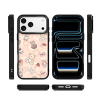 Coque de téléphone AG Feeling Black Edge avec motif ours fraise doré pour iPhone 17, 17 Pro Max, 16 Pro, 15 – Coque magnétique