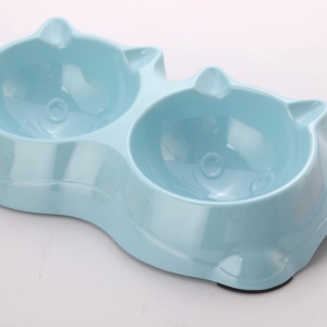 Cute <b>Cat</b> Face Dual Pet Bowl Plastic Non Slip <b>Feeder</b> For <b>Cats</b> Kitten Small Puppy Multi Color Rounded Design - Product Image 4