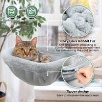 Lit de bureau pliable pour chat en fausse fourrure pelucheuse, hamac rond pour chat à installation en un clic avec housse lavable