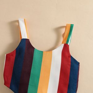 Moda estiva set di <span class=keywords><strong>abbigliamento</strong></span> per bambini cinturino stampato a strisce <span class=keywords><strong>arcobaleno</strong></span> gilet senza maniche top vita alta abiti corti per bambina - Product Image 3