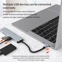 Hub USB 6 ports en alliage d'aluminium avec lecteur de carte TF, sortie HDTV 4K haute définition pour PC, téléphone portable, console de jeu, station d'accueil USB