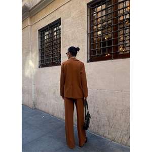 Ensemble veste bustier et pantalon marron pour femme, costume à manches 4 boutons, style élégant - Product Image 4