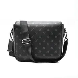 Custom Luxury Mens Genuine Real Leather Messenger Shoulder Crossbody Bag Briefcase Black