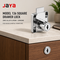 Serrure de tiroir carrée JAYA modèle 136 en alliage de zinc et fer, chromée, pour porte d'armoire et meuble, pour bois et métal