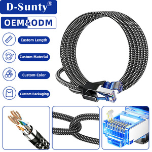 Câble Ethernet Cat8 SFTP tressé rond 100% cuivre nu RJ45 gaine PVC 28AWG noir blanc 1m-30m longueur personnalisée vente en gros - Product Image 1