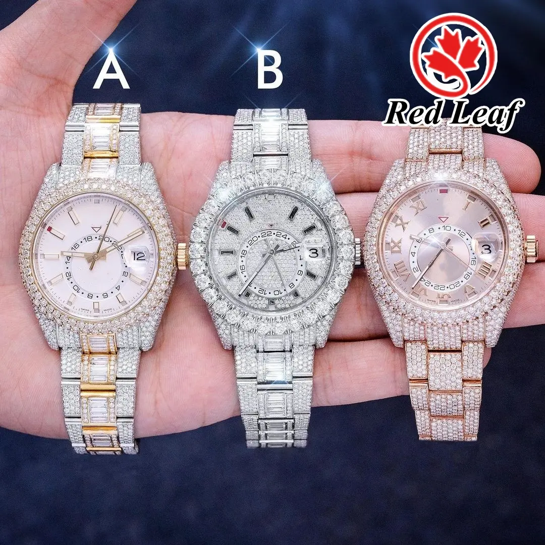 Redleaf Hip Hop Bussdown Watch Men 41MM Iced Out Luxury Branded Watch Handmade Setting VVS Moissanite Watch