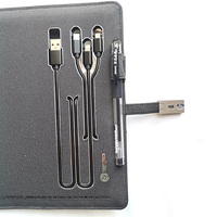 Vente en gros de carnets A5 en cuir PU avec logo LED Power Bank 100 feuilles intérieures reliure magnétique à feuilles mobiles