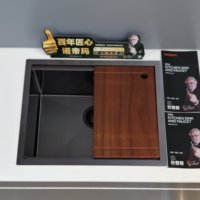 Promo Panas Wastafel Dapur Hitam Baja Tahan Karat 304 Buatan Tangan Model Undermount 23x19 Inci