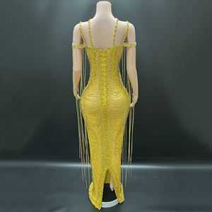 Novance Y4648 Butik Toptan Kadın Altın Renkli Taşlı Zincirler Lüks Balo Elbiseleri Şık Mezuniyet Elbiseleri Abiye - Product Image 3