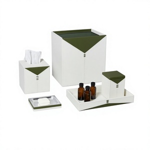 Juego de accesorios de baño de Metal verde y blanco con jabonera, soporte para pañuelos para decoración de encimera de baño - Product Image 1
