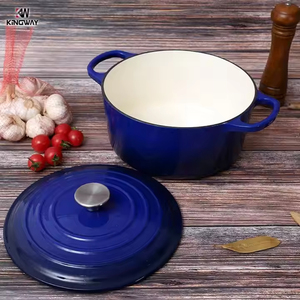 Casserole enduite d'émail bleu de <span class=keywords><strong>fonte</strong></span> de couvercle de casserole de dégradé de rond de deux poignées - Product Image 1