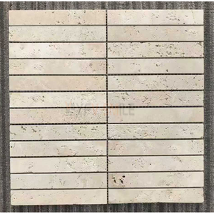 Mosaico de Travertino de Lava Volcánica Negra Natural, Diseño Moderno, Resistente al Agua, con Franjas Acordonadas - Product Image 3