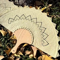 Éventails en paille tressée vintage élégants avec manche en bois, faits main sur mesure, style bohème chic, pour décorations de mariage, cadeaux d'événements, faveurs de mariage et décoration intérieure