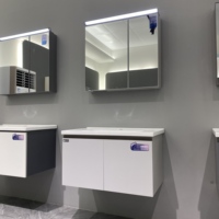 Table de maquillage éclairée WJL avec miroir - Coiffeuse murale moderne avec lavabo en céramique, entièrement en aluminium, 70 cm
