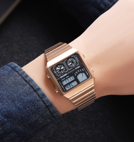 Skmei 2198 jam tangan digital pria, jam tangan tali logam tahan air 30 meter fungsi termometer