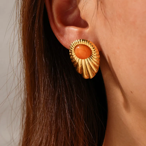 Boucles d'oreilles tendance en acier inoxydable 304 plaqué or 18 carats, électroplaqué sous vide, pierre naturelle, géométriques, légères, pour femmes - Product Image 2