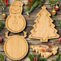 Ensemble de 3 plateaux de service de Noël en bois avec motif chapeau de Père Noël et rennes pour les collations et les fruits secs des fêtes d'enfants