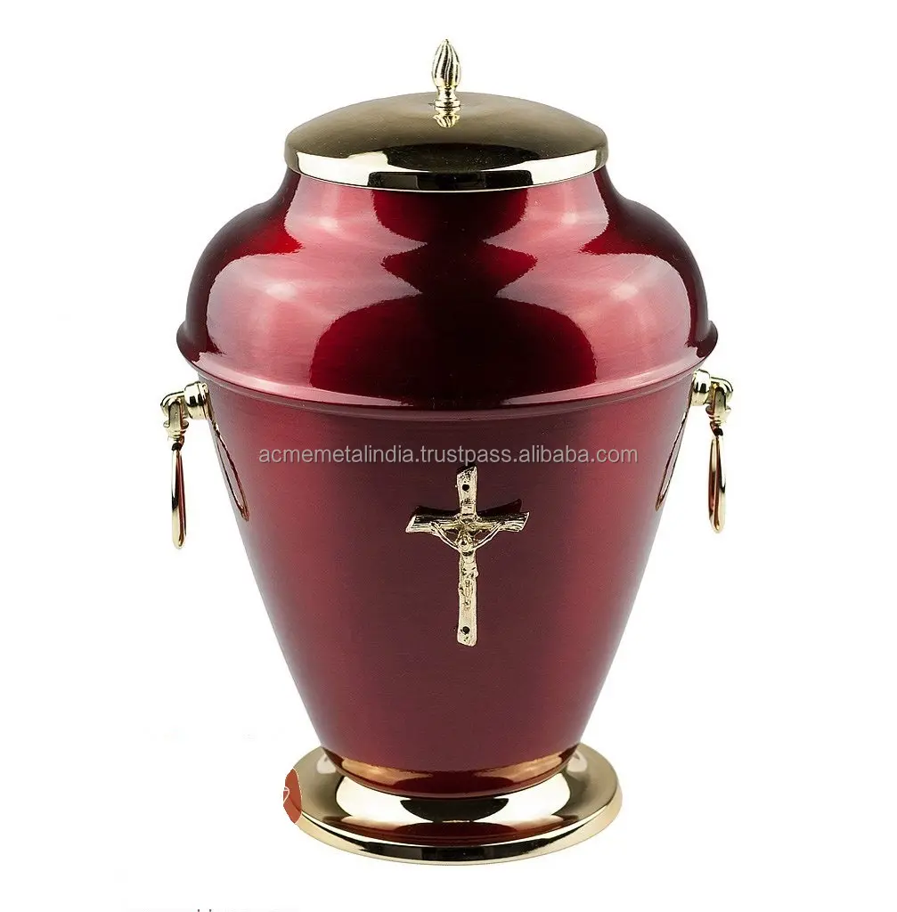Urns funerais para adultos, design de esmalte vermelho cremation cross urns design moderno