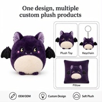 Peluche chauve-souris violette d'Halloween, poupée vampire ronde personnalisée avec yeux de lune, animal en peluche doux pour décoration de fêtes, faible MOQ, OEM, ODM