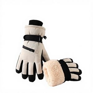 Men Women Plush Lining Leather <b>Full</b> Finger Anti <b>Slip</b> Touchscreen Winter Warm Thermal Waterproof Windproof Adjustable Gloves - Product Image 3
