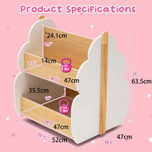 Estantería de Madera de 2 Niveles para Niños, <span class=keywords><strong>Librería</strong></span> Multifuncional para Niños Pequeños con Ruedas Universales para Guardería - Product Image 3
