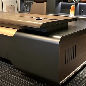 Bureau de direction moderne de luxe en forme de L, en cuir, avec éclairage LED, armoire latérale, mobilier de bureau pour PDG et directeurs - Product Image 6