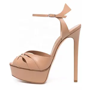 Wholesale Plus Size Women Shoes Matt Nude Thin Heel Ankle Strap Evening Party Footwear High Heels Platform Sandals