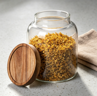 Grand pot en verre JM de 1 gallon avec couvercle hermétique en bois, lot de 2, pour farine, spaghetti, pâtes, poudre, thé, café