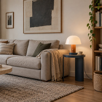 Lampe de table moderne en métal à blocs de couleur, forme champignon, avec abat-jour blanc en forme de dôme, colonne orange, base bleue, pour chambre, salon, hôtel, bureau