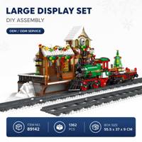 Ensembles de blocs de construction personnalisés, gare de Noël, jouets pour enfants, jouet de construction STEM, kit de modèle de village de vacances, cadeau pour enfants