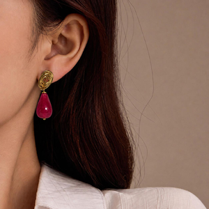 Orecchini Pendenti Bohemien Vintage Medievali con Pietra Naturale Rossa, Placcati Oro 18k, a Fiore, in Acciaio Inossidabile, Stile <span class=keywords><strong>Palazzo</strong></span> - Product Image 2