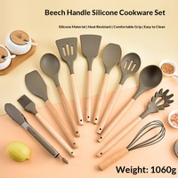 Ensemble d'ustensiles de cuisine de qualité supérieure, 12 pièces, résistants à la chaleur, de qualité alimentaire, cuillère, spatule, fouet à pâtisserie, pinces, manches en bois