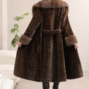 Abrigo largo de piel sintética de visón de leopardo para mujer, estilo lujo, cálido para invierno - Product Image 4