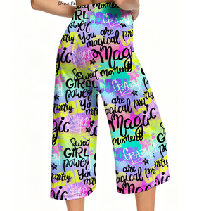 <span class=keywords><strong>Pantalones</strong></span> Capri de Yoga de Cintura Alta con Estampado de Letras Graffiti <span class=keywords><strong>para</strong></span> Mujer, con Cordón Ajustable, Estilo <span class=keywords><strong>Urbano</strong></span>, Pierna Ancha, Ropa de Verano <span class=keywords><strong>para</strong></span> Entrenamiento - Product Image 2