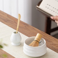 Ensemble de fouets à matcha de haute qualité 2024 avec logo personnalisé, boîte en papier, bol en céramique, poudre de thé vert matcha, fouet en bambou
