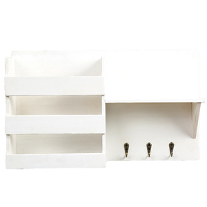 White Wall Mounted Storage <b>Rack</b> With Hooks For Keys Mail And Office Organizer Single Layer Rectangle <b>Shelf</b> For Kitchen Bedroom - Product Image 5