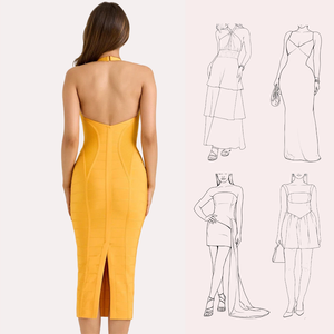 فستان ميدي مثير بدون ظهر للنساء، تصميم عصري برقبة عالية وبدون أكتاف، فستان ضيق طويل للحفلات والنوادي - Product Image 3