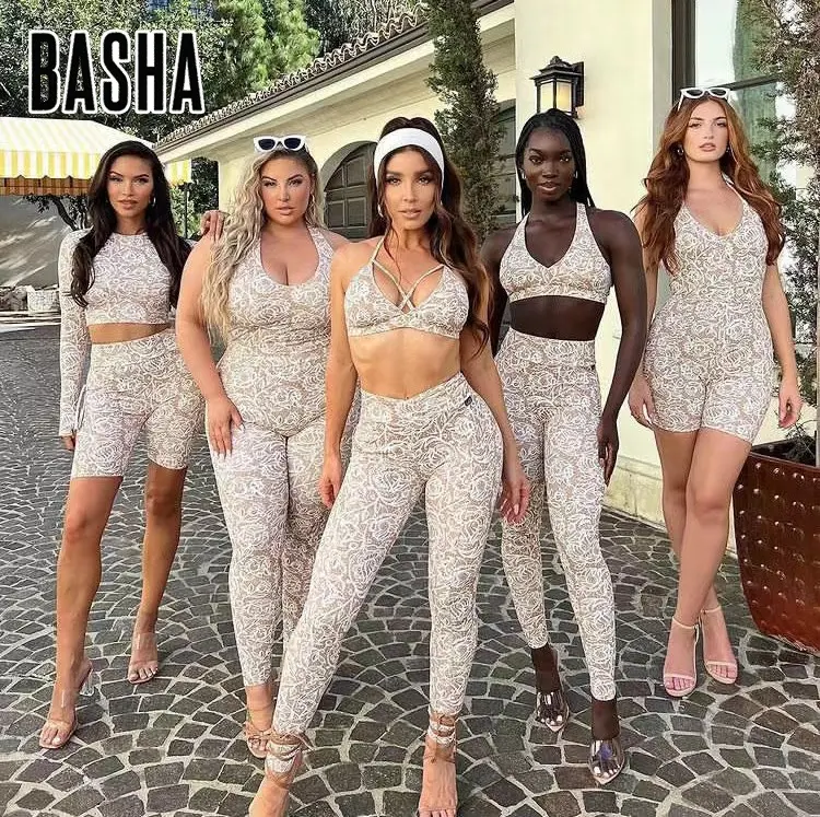 BASHAsports مخصص ملابس نسائية للصالات الرياضية زائد حجم المرأة المطبوعة مجموعات اللياقة البدنية رياضة مجموعة أكتيفيوير اليوغا طماق قطب بعقب طماق